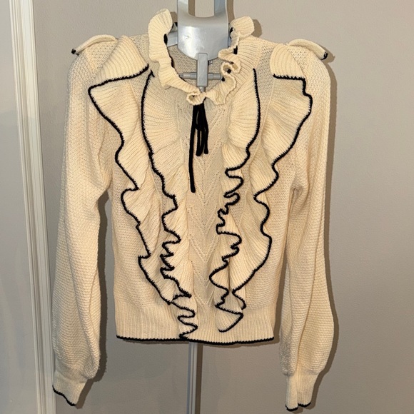 Stellah Ivory Sweater with Black Ruffle Accents - Picture 4 of 8